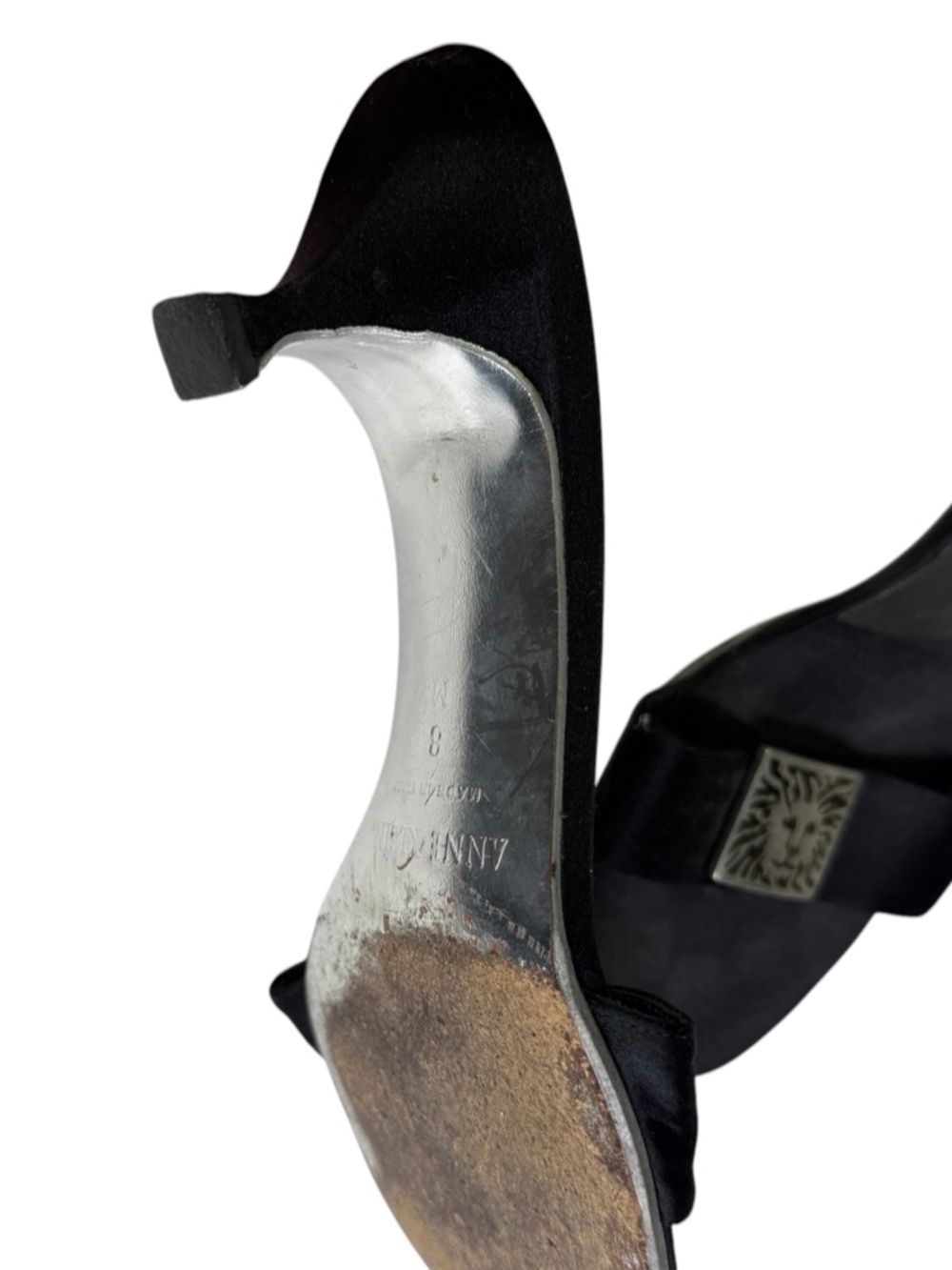 Anne Klein Logo Embellished Kitten Heel Black/Silver Sandals Size 8M - Picture 9 of 9